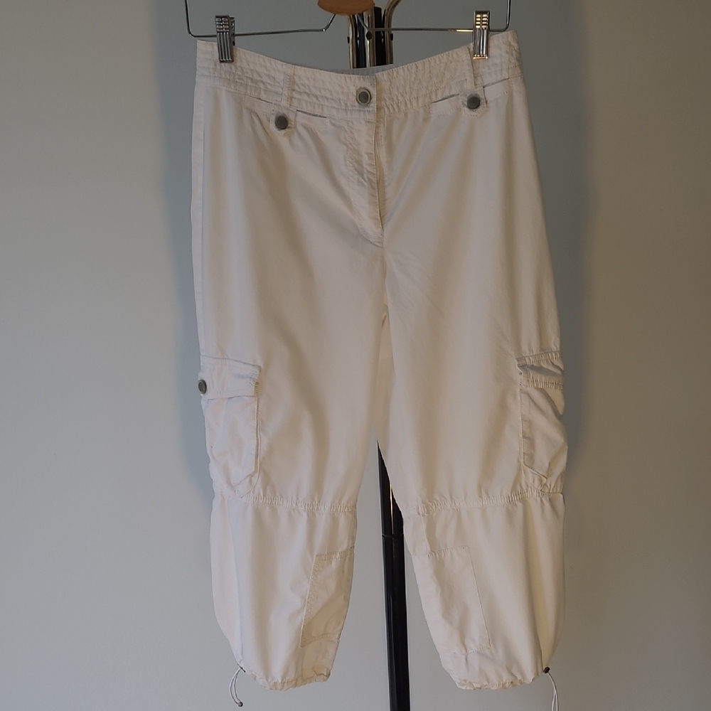 White Cargo Capri Pants